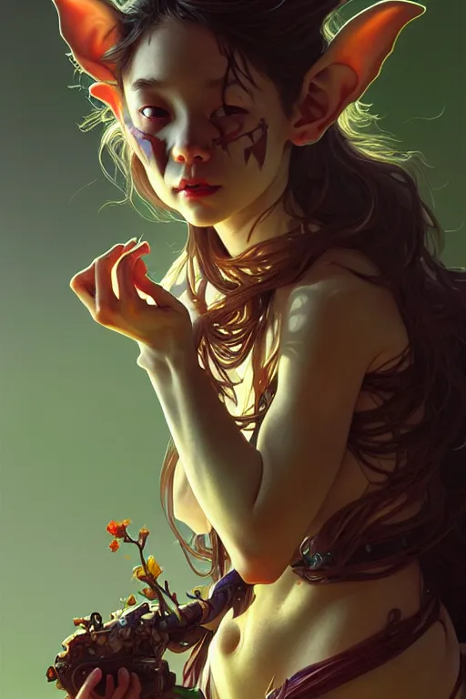 Image similar to beautiful goblin, highly detailed, digital painting, artstation, sharp focus, illustration, art by tan zi and ayanamikodon and alphonse mucha and wlop