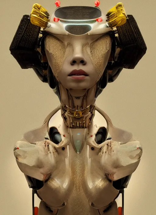 Image similar to portrait of futuristic geisha cyborg, kintsugi, modern fine art, fractal, intricate, elegant, highly detailed, digital photography, subsurface scattering, in the style of ghost, by jheronimus bosch and frank miller and greg rutkowski,