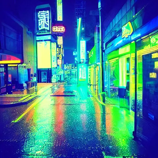 Image similar to “cyberpunk rainy neon”