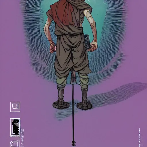 Image similar to portrait of the back of a monk with a mace, standing, Borderlands and by Feng Zhu and Loish and Laurie Greasley, Victo Ngai, Andreas Rocha, John Harris