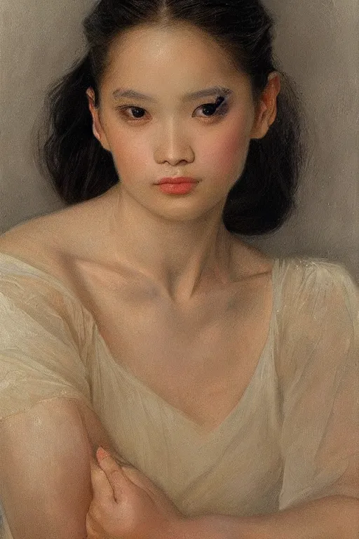 Image similar to portrait of a gorgeous graceful young filipina prima ballerina, by donato giancola and berthold woltze.