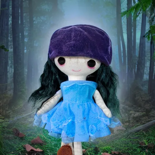 Prompt: blue'snappy gifts doll'in magical forest, gifts, dark atmosphere, high detail, soft lighting, 8 k