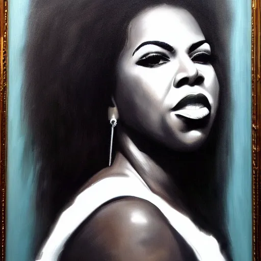 Prompt: oil painting portrait of Donda West, black and white, dramatic