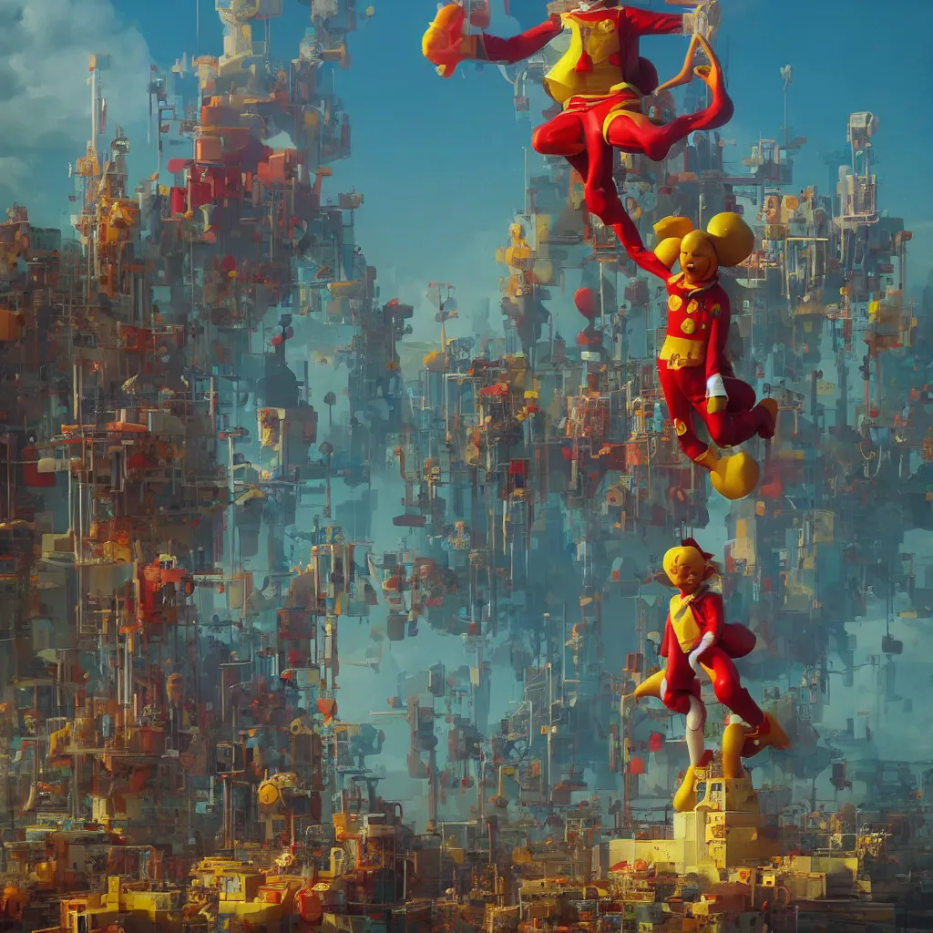 Prompt: ronald mcdonald statue in the world by beeple, darek zabrocki, tyler edlin, jordan grimmer, neil blevins, james paick, natasha tan, highly detailed, ultra detailed, ultra realistic, trending on artstation