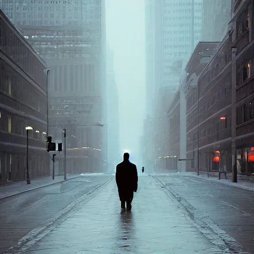 Prompt: a man alone in a city by andreev alex