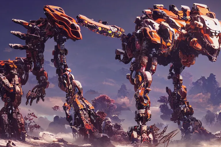 Image similar to clamberjaw machine mecha animal beast robot of horizon forbidden west horizon zero dawn bioluminiscence global illumination ray tracing hdr fanart arstation by sung choi and eric pfeiffer and gabriel garza and casper konefal