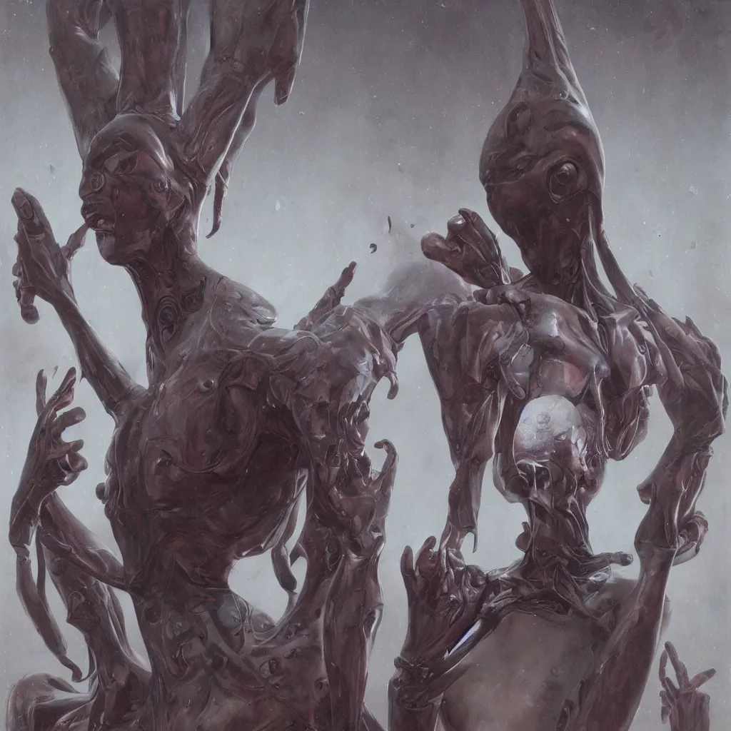 Prompt: photorealistic portrait depiction of a beautiful alien, latex domme, extraterrestrial, sharp focus, by wayne barlowe, by corbusier, by greg rutkowski, ornate painting, high quality