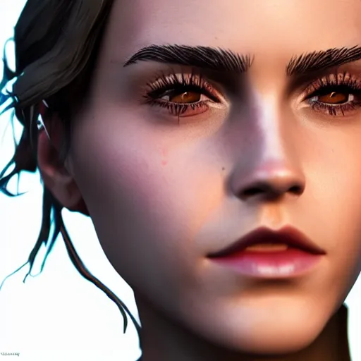 Prompt: full body textured film grain Heavy Contour makeup eye shadow smokey eyes fashion model face emma watson as a fortnite character cgsociety octane render unreal engine redshift render trending on artstation trending on artstation render blender behance cg superhero