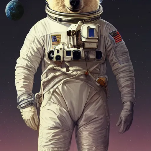 Prompt: a bear in a astronaut suit and walter white, intricate, walter white, highly detailed, digital painting, artstation, concept art, smooth, sharp focus, illustration, unreal engine 5, 8 k, art by artgerm and greg rutkowski and alphonse mucha