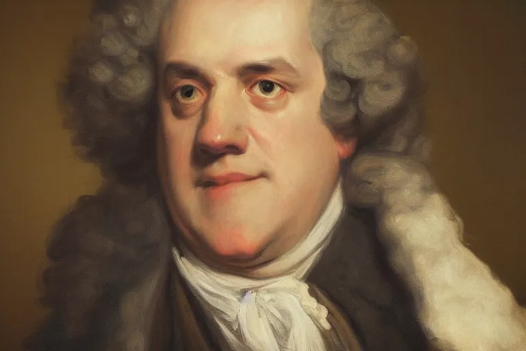 Prompt: Samuel Johnson portrait, huge nose, meme, Sir Joshua Reynolds, 1775 oil painting, 8k, photorealistic brush strokes, trending on artstation