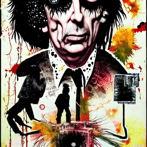 Image similar to graphic illustration, creative design, alice cooper, biopunk, francis bacon, highly detailed, hunter s thompson, mixed media