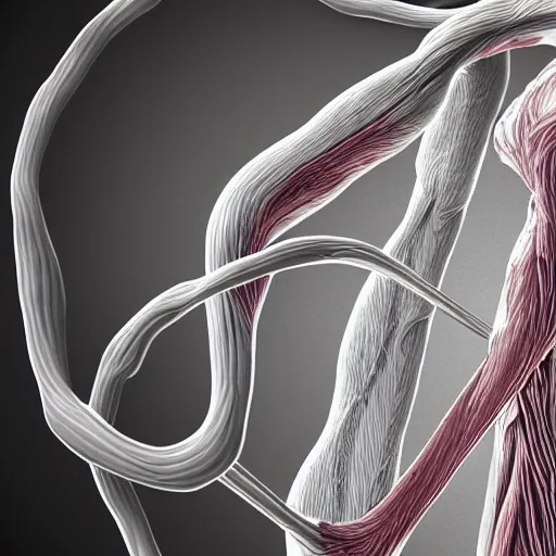 Image similar to detailed realistic illustration of damaged myofibrin muscle fibres