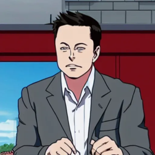 Image similar to elon musk, screenshot from a 2012s anime