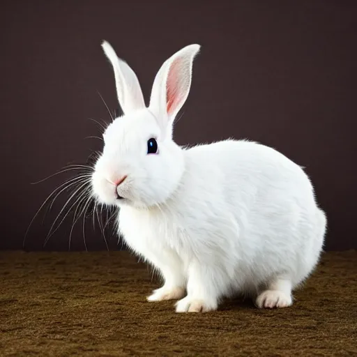 Image similar to a white dwarf rabbit with long hair, photograph, sharp focus