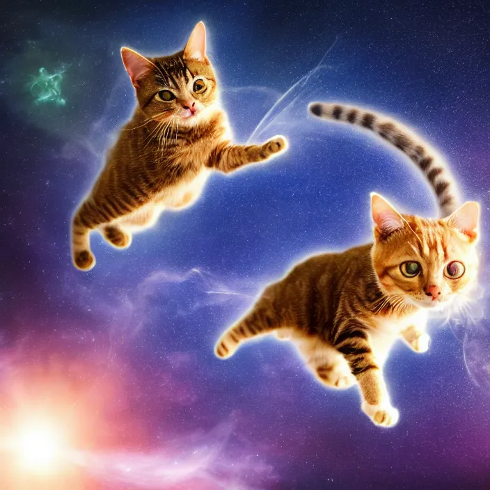 Image similar to a cat flying through space, high resolution photo
