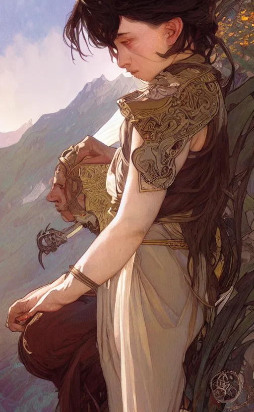 Prompt: beautiful artwork illustration of the lord of the rings, highly detailed, digital painting, artstation, concept art, smooth, sharp focus, art by artgerm greg rutkowski alphonse mucha