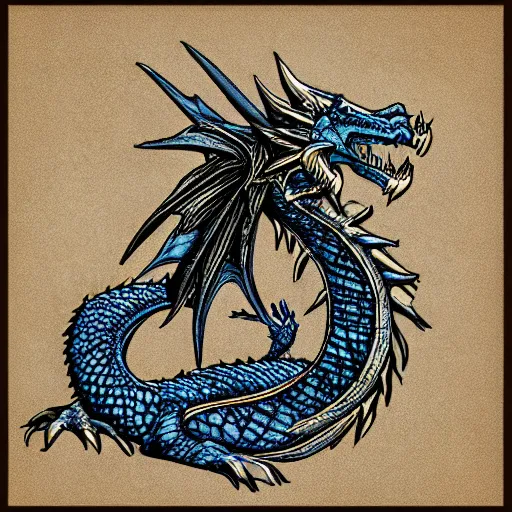 Image similar to blueprint of a fantasy dragon on papyrus