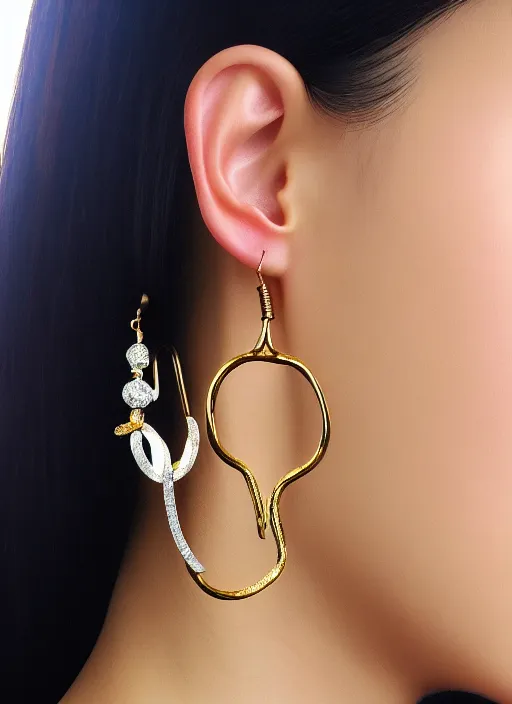 Image similar to realistic beautiful matte soft blurred airbrush of a gold chain earring with a shiny diamond, inspired by 8 0's airbrush, art by pater sato and masao saito and yosuke onishi