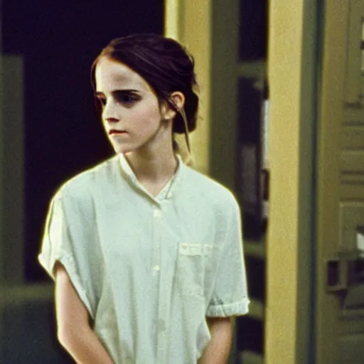 Image similar to photo, emma watson, film still from my mom is in jail ( 1 9 8 5 ), kodak ektachrome 1 2 0, 2 6 mm,