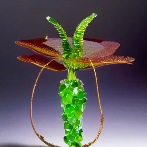 Prompt: venus flytrap made of crystal and gemstones