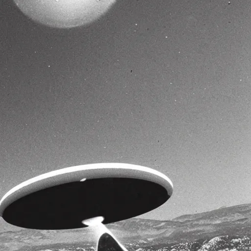 Prompt: photo of a ufo crashed into a mountain, black and white photo