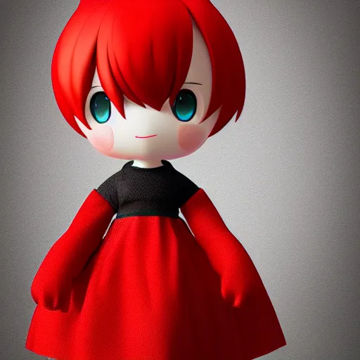 Image similar to cute fumo plush of a girl in red and black who is energetic, anime girl, stylized rendering, vray