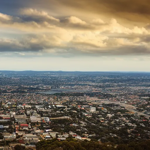 Prompt: Adelaide city viewed from the hills, realistic, photo studio, HDR, 8k, trending on artstation