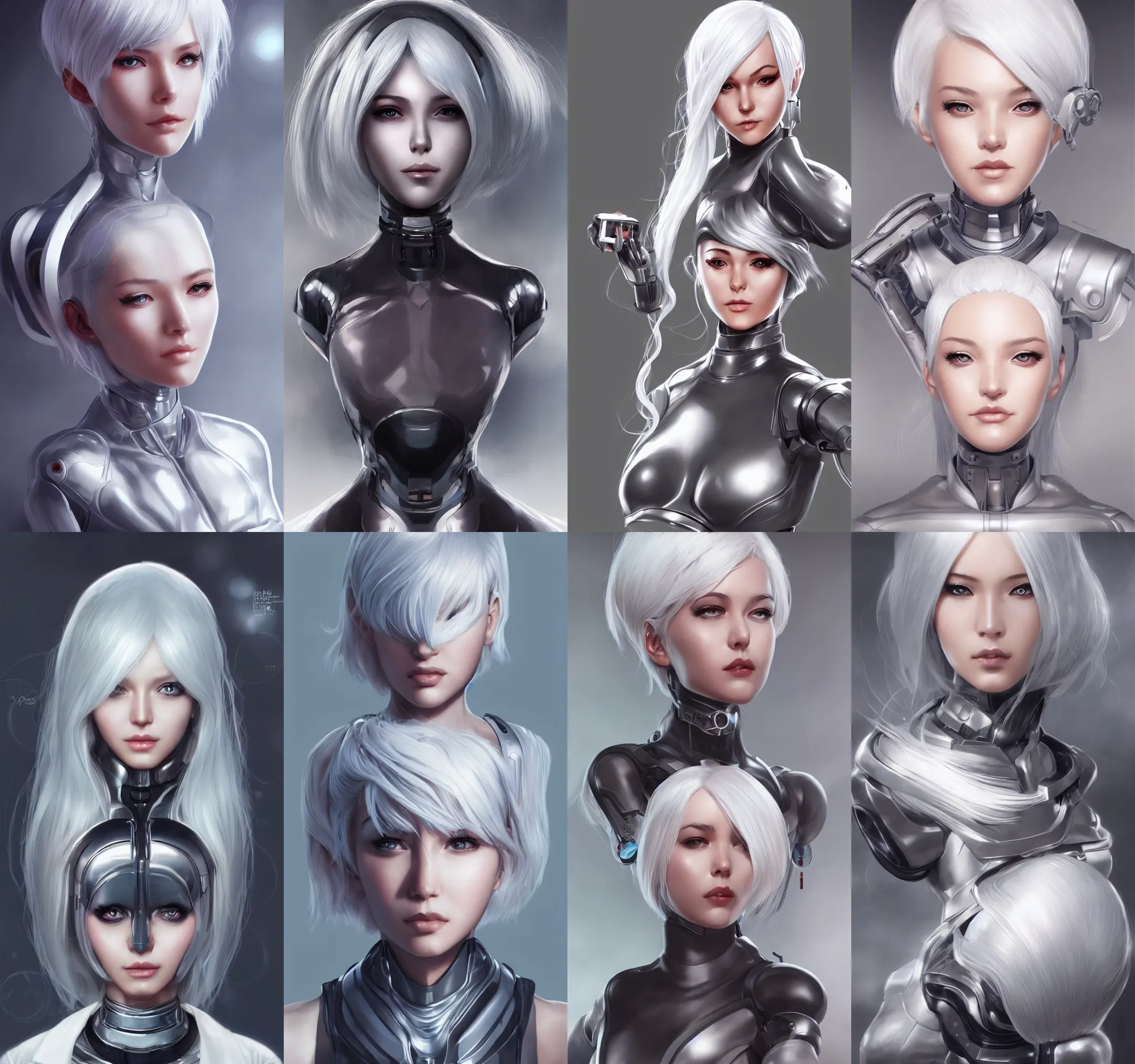 Prompt: a concept art of scientist android girl with silver hair by artgerm and wlop