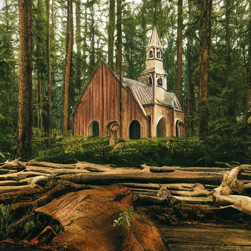 Prompt: a photo of a dream world, forest, river, skull, church