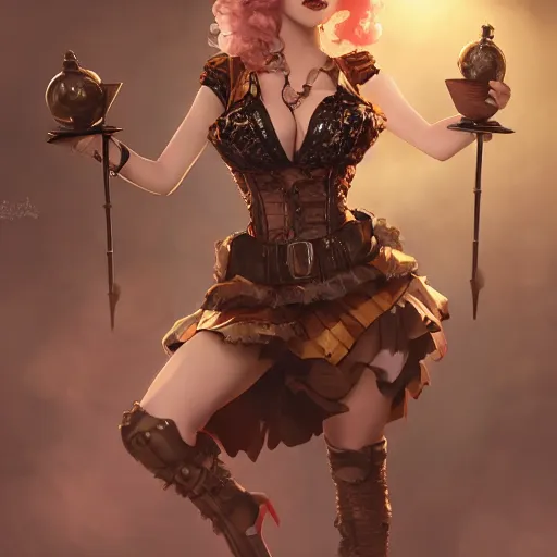 Image similar to julia garner starring as a steampunk burlesque pirate queen, made by stanley artgerm lau, wlop, rossdraws, artstation, cgsociety, concept art, cgsociety, octane render, trending on artstation, artstationhd, artstationhq, unreal engine, 4 k, 8 k