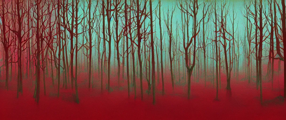 Image similar to an aerochrome forest below the stars Edward Hopper and James Gilleard, Zdzislaw Beksinski, Mark Ryden, Wolfgang Lettl highly detailed