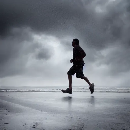 Image similar to man running from the stormy clouds by Magnum Photos, clean, detailed, award winning