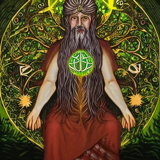 Image similar to gnostic kabbalist druid merging with the tree of life