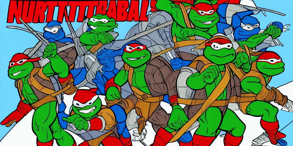 Prompt: Teenage Mutant Ninja Turtles cartoon show 1988 cell shaded