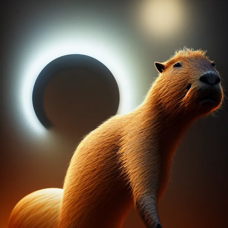 Image similar to a capybara behind a colorful ring light, octane render, trending on artstation, greg rutkowski very coherent symmetrical artwork. cinematic, hyper realism, high detail, octane render, 8 k