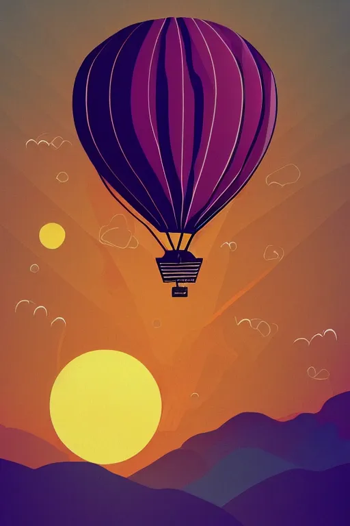 Image similar to sunrise mountain water hot - air balloon illustration vector digital art trending on artstation