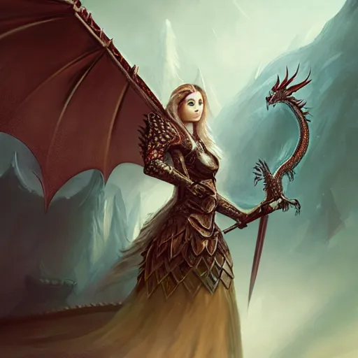 Image similar to a woman holding a sword with a dragon on it, concept art by Ami Thompson, contest winner, fantasy art, official art, concept art, high detail, experimental, high quality, 4k