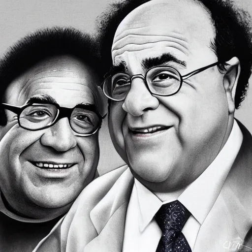 Prompt: !dream George Constanza with Danny Devito standing together, photograph, picture, 4k resolution, 8k resolution, HD Quality, highly detailed, very detailed, detailed, studio quality lighting, trending on artstation, realistic, very realistic, hyperrealistic