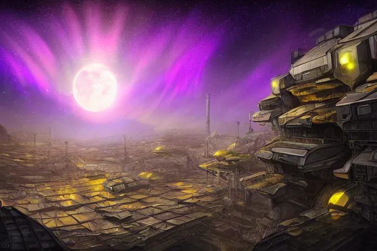 Image similar to spaceship favela honeybee hive, sci - fi interior environment, industrial factory, apocalyptic, moonlight, aurora borealis, award winning art, epic dreamlike fantasy landscape, ultra realistic,