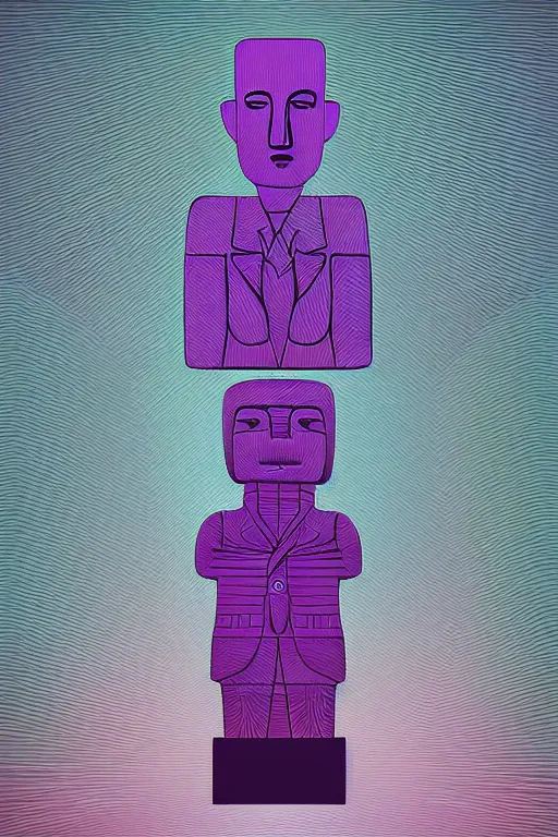 Image similar to cubist moai statue cutout digital illustration cartoon colorful beeple