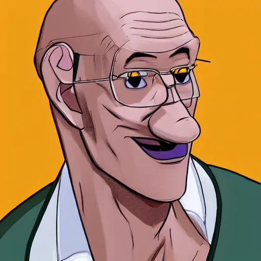 Image similar to A middle-aged Dr. Venture in real life with a hooked nose, a long gaunt face and skinny body and neck, very thin and bald, realistic, very realistic, hyperrealistic, highly detailed, very detailed, extremely detailed, detailed, digital art, oil painting, trending on artstation, headshot and bodyshot, detailed face, very detailed face, extremely detailed face, HD Quality, 8k resolution, very very detailed face, real life