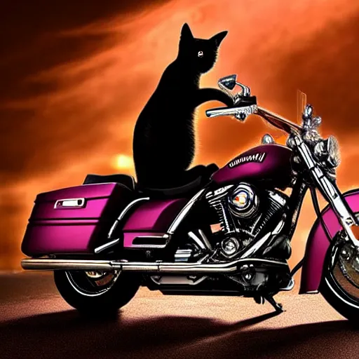 Image similar to cat on a Harley Davidson, cinematic masterpiece, beautiful lighting