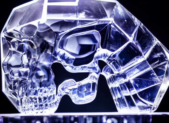 Prompt: crystal skull encased in crystal cube. Highly detailed 8k. Intricate. Nikon d850 55mm. Award winning photography.