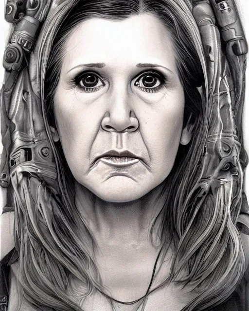 Image similar to portrait of carrie fisher, gritty, dark, very detailed eyes, hyperrealistic, very detailed painting by Glenn Fabry, by Joao Ruas, by Artgerm