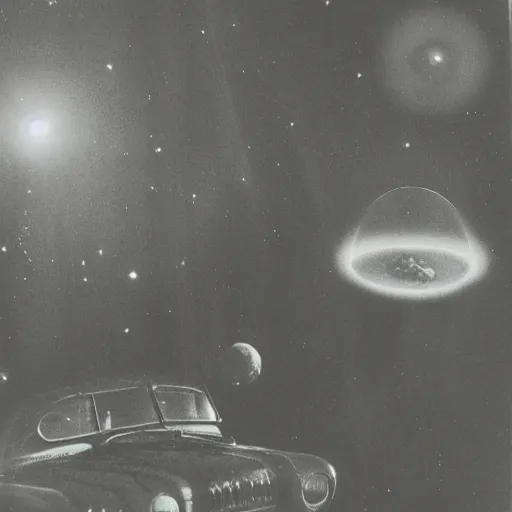 Image similar to polaroid photograph of aliens visiting earth, 1 9 5 0