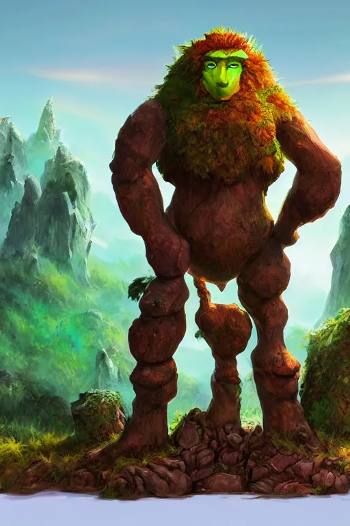 Image similar to arcane fantasy art giant golem elemental wood rock bastion forged gemstone enchanted forest troll, global illumination ray tracing hdr fanart arstation by sung choi and eric pfeiffer and gabriel garza and casper konefal lisa frank zbrush central hardmesh radiating a glowing aura