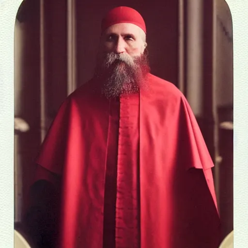 Image similar to cardinal - bishops that looks like breton monk rasputin in apostolic palace in vatican, polaroid