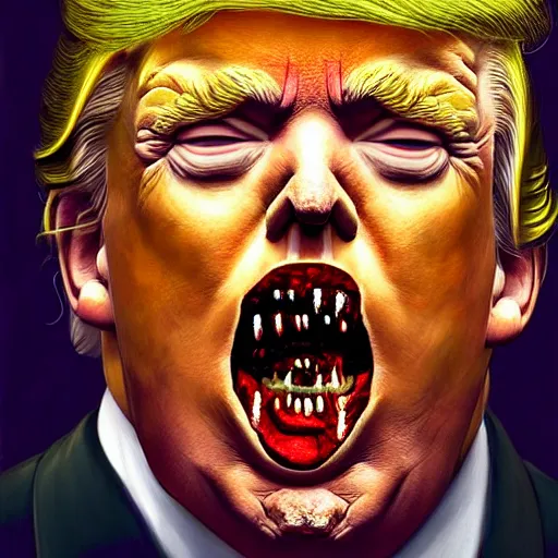 Image similar to portrait donald trump as a zombie looking down, 7 days to die zombie, fine art, award winning, subtle earthy tones, intricate, elegant, sharp focus, cinematic lighting, digital painting, 8 k concept art, by michael hussar and greg manchess and brom and z. w. gu, 8 k