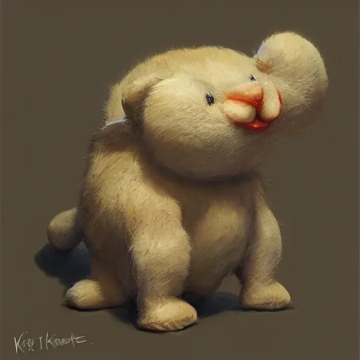 Prompt: a fat stuffed animal that wipes the kitchen floor. Detailed digital art by greg rutkowski, Thomas kinkade, Keith Parkinson, artstation, cgsociety, deviantart, 8k, HD