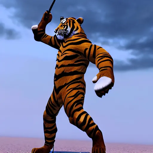 Prompt: Anthro tiger with soldier outfit, realistic, 4k, realistic, volumetric lightning